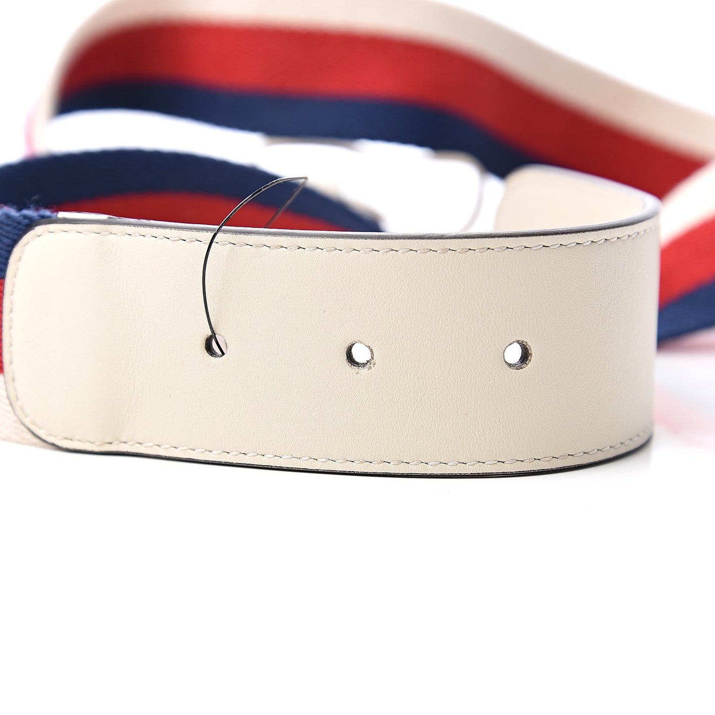Nylon Calfskin Sylvie Web Double G 40mm Belt 80 32 Mystic White Hibiscus Red Maritime