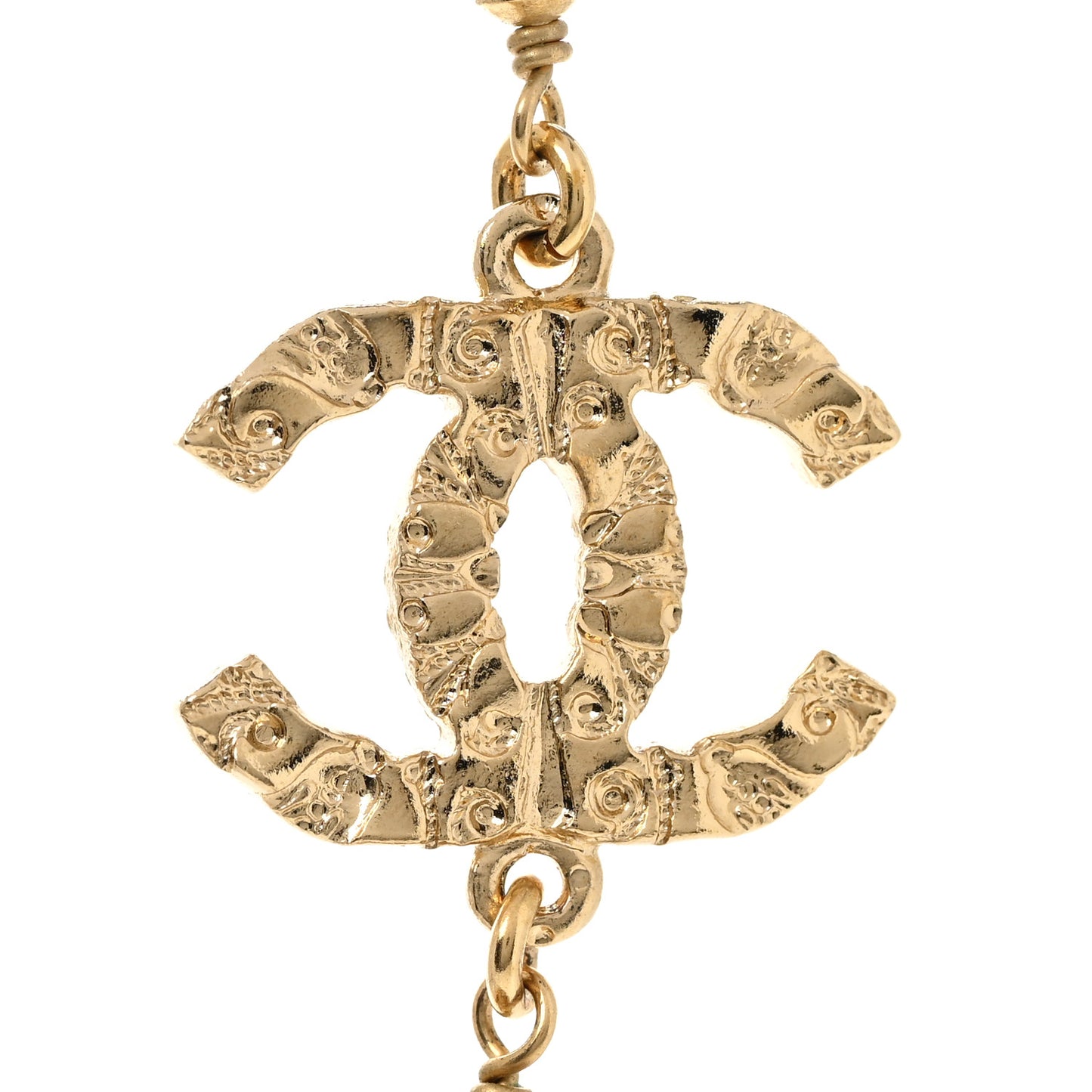 Pearl Crystal Textured CC Short Necklace Gold