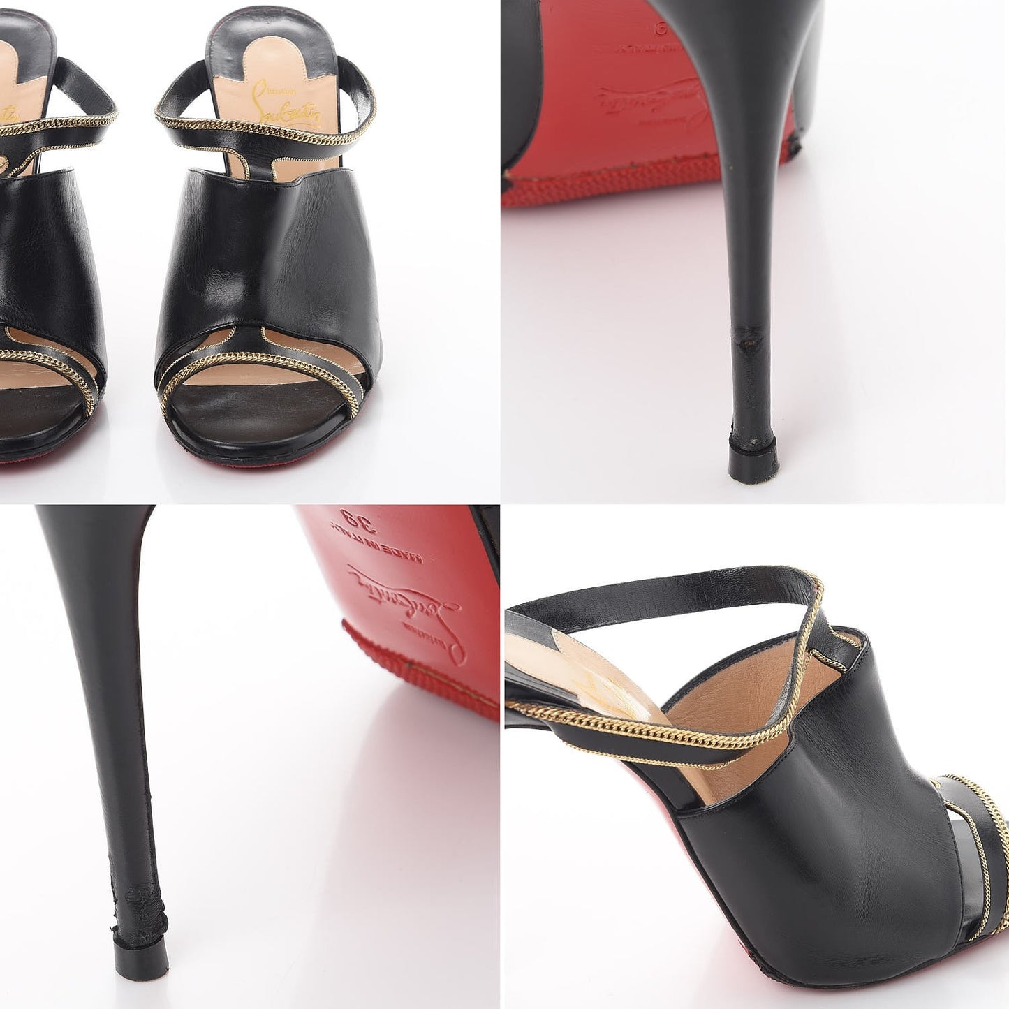 Shiny Calfskin Akenana Mule Pumps 39 Black