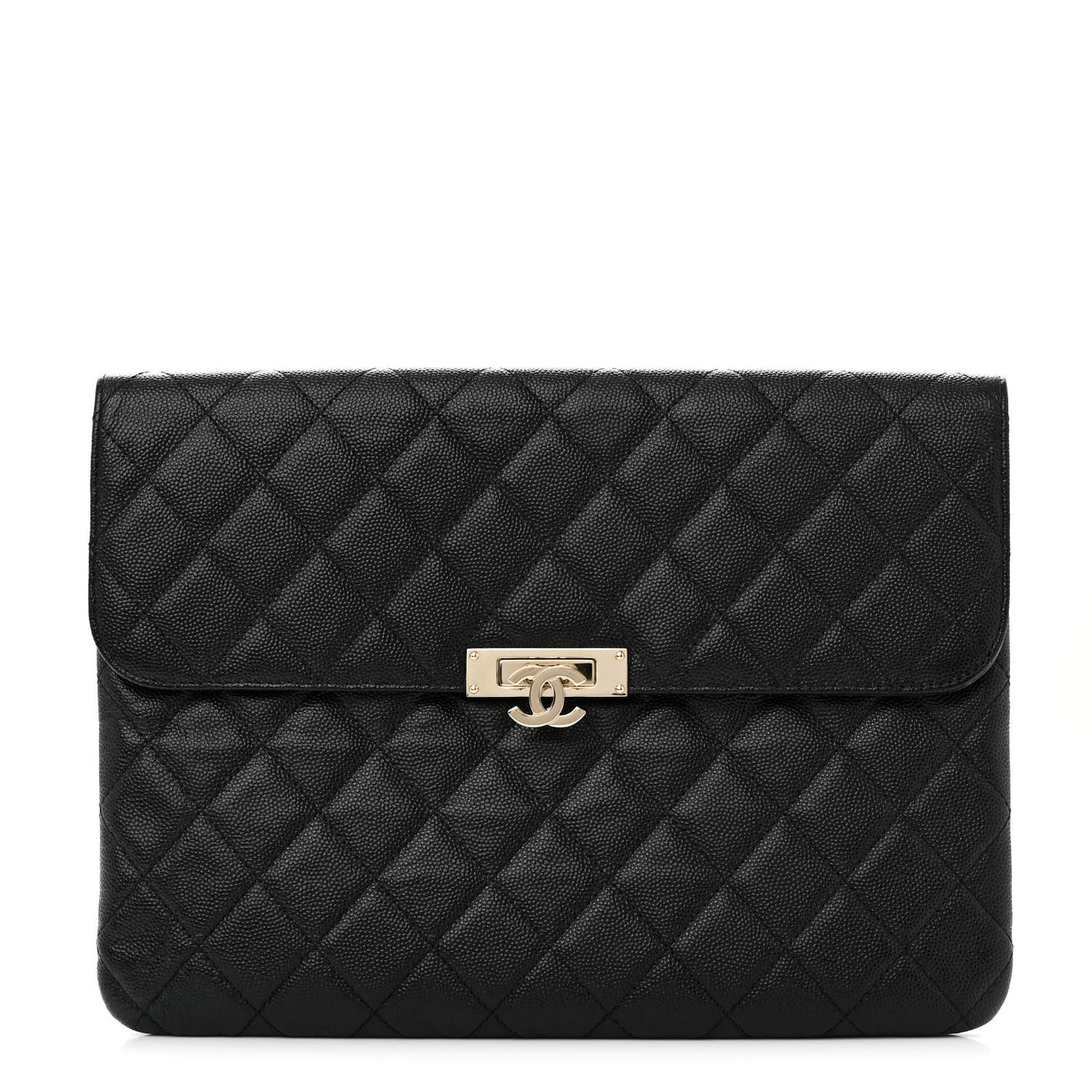 Caviar Quilted Medium Golden Class Pouch Black
