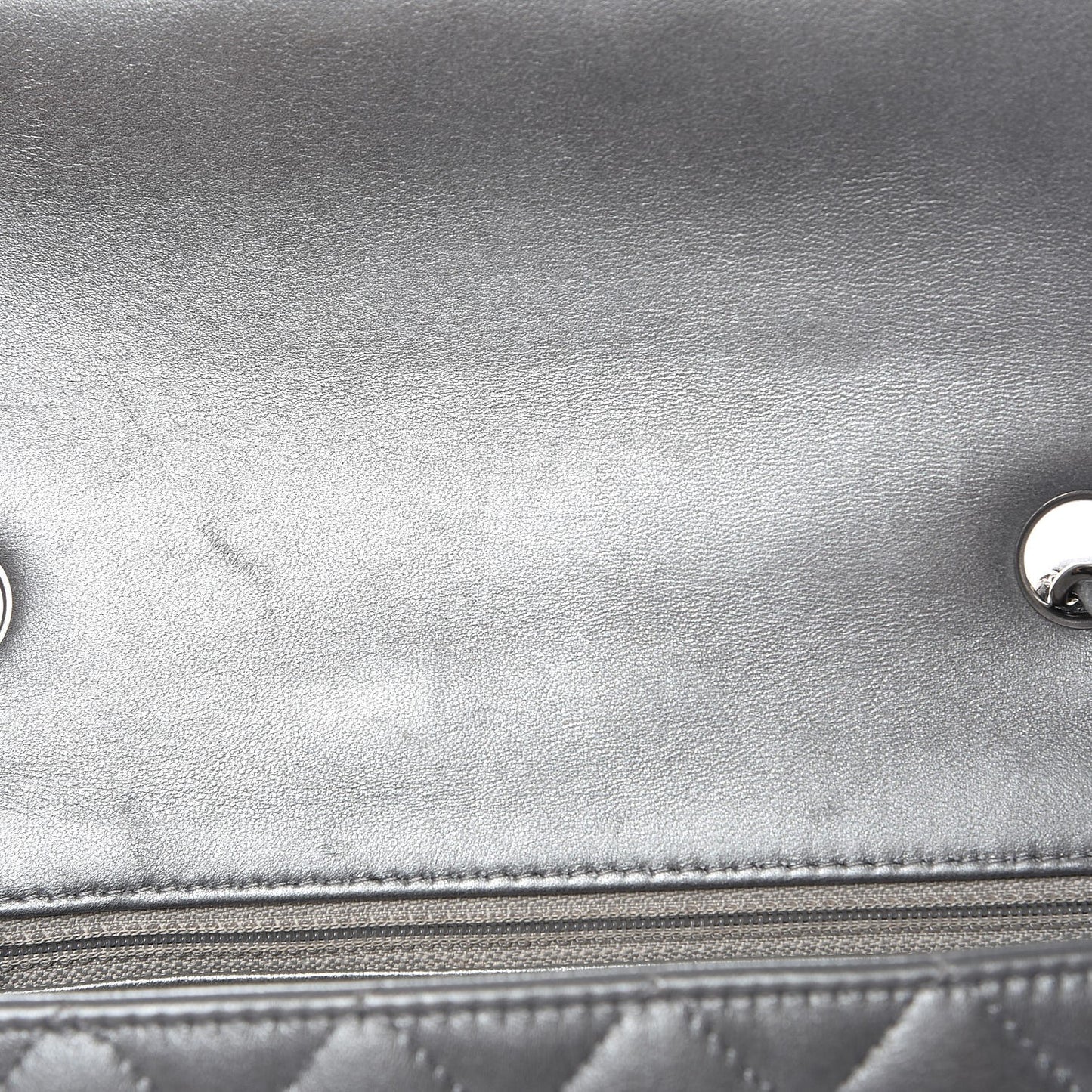 Metallic Lambskin Quilted Mini Rectangular Flap Silver