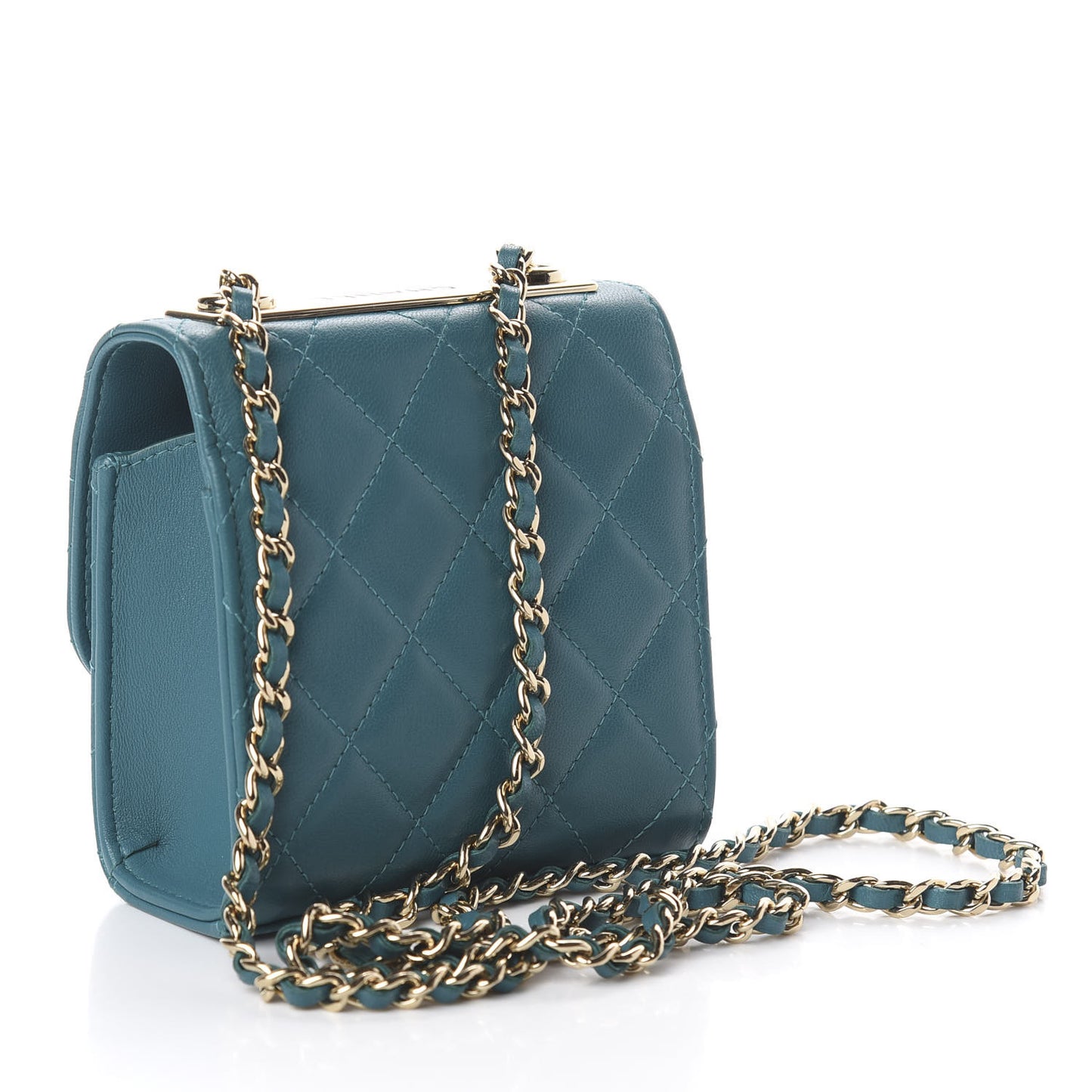 Lambskin Quilted Mini Trendy CC Chain Wallet Blue
