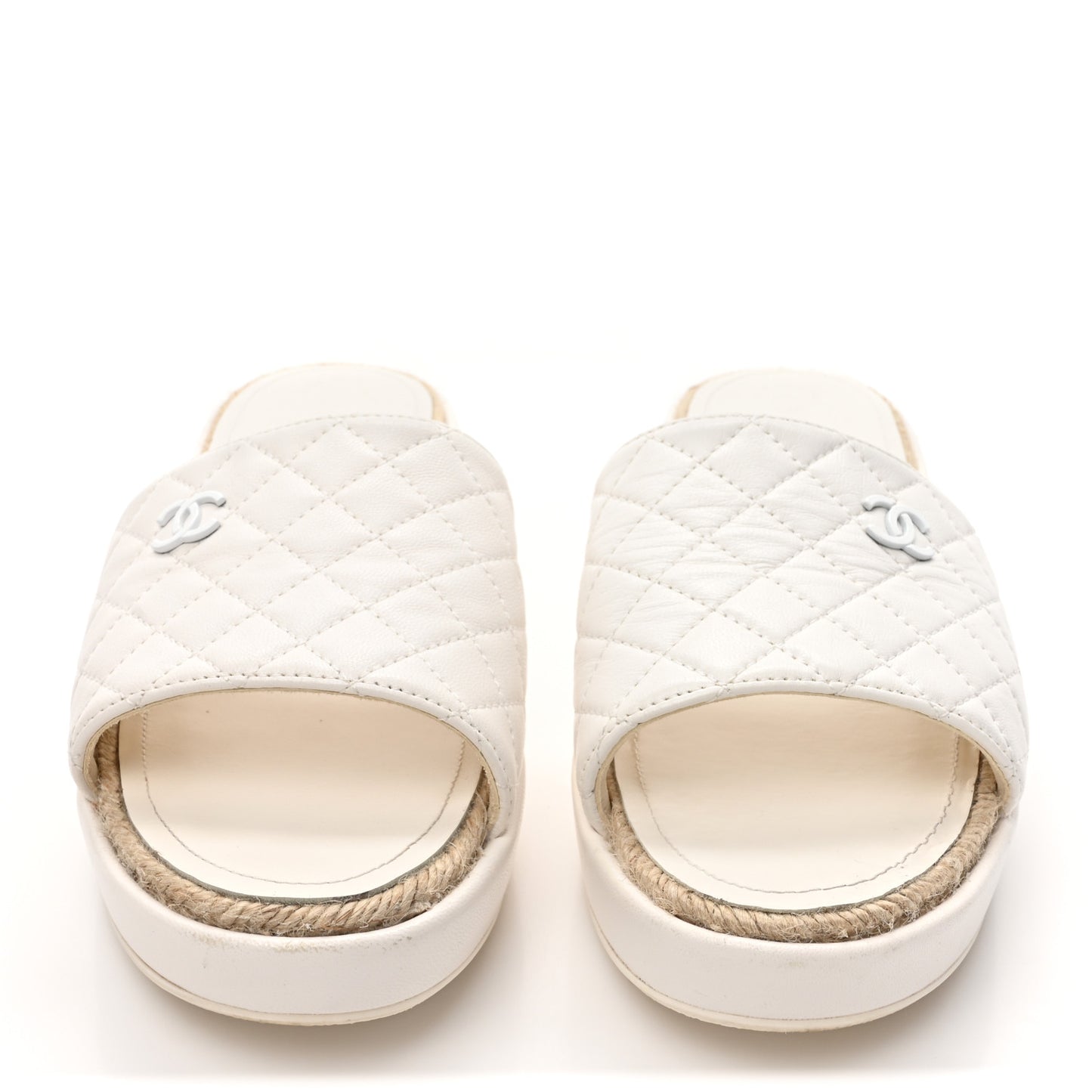 Lambskin Quilted CC Espadrille Slip On Sandals 41 White