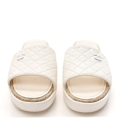 Chanel Lambskin Quilted CC Espadrille Slip On Sandals 41 White 2 of 14