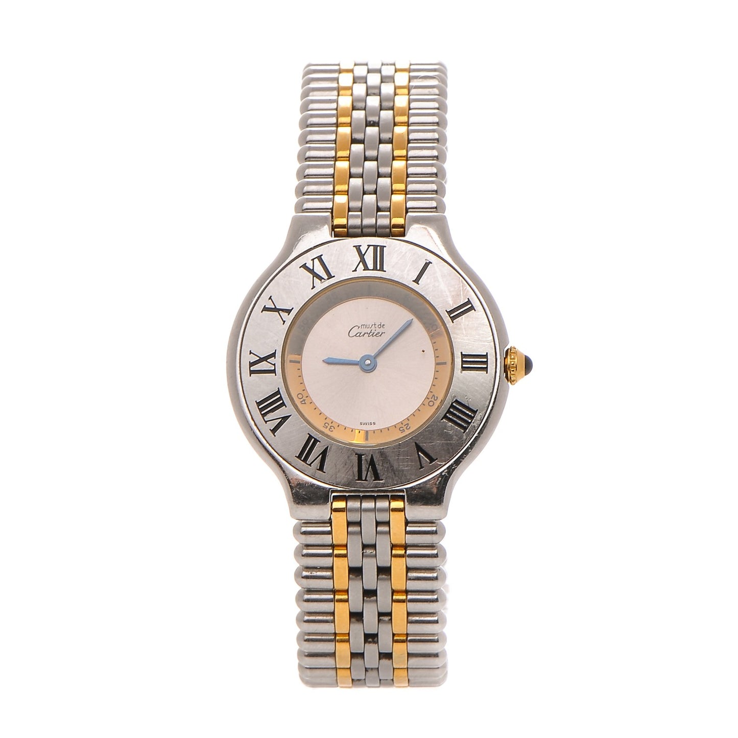 Stainless Steel 18K Yellow Gold 31mm Must De 21 Bullet Link Quartz Watch