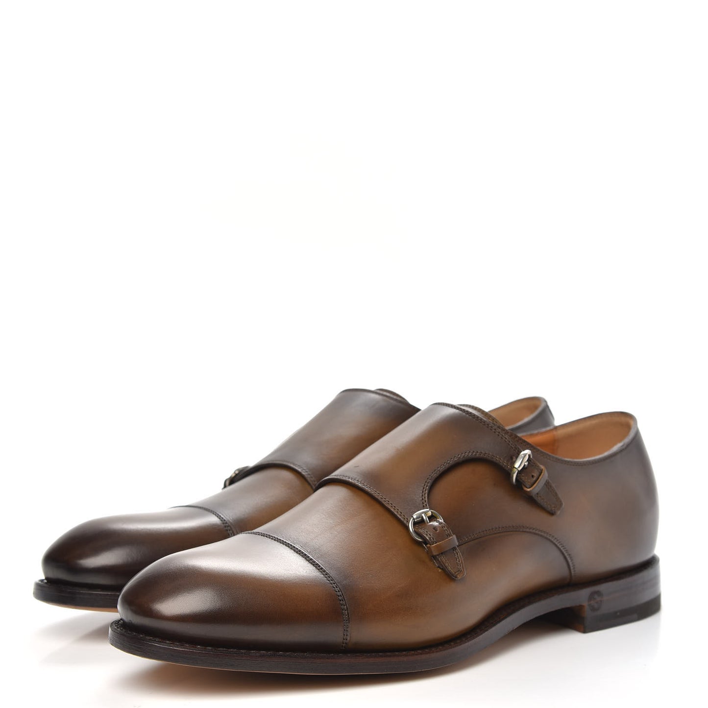 Calfskin Mens Double Monk Strap Captoe Loafers 9.5 Ombre Brown