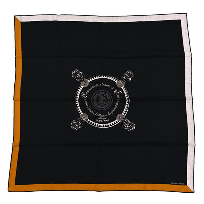Hermes Cashmere Silk Encadre Blason Scarf 90 Black Gris Clair 1 of 3