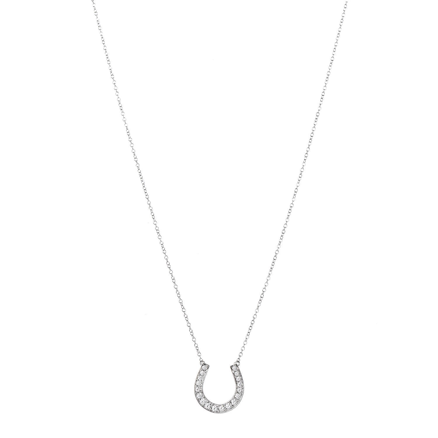 Tiffany Platinum Diamond Horseshoe Pendant Necklace 1 of 7