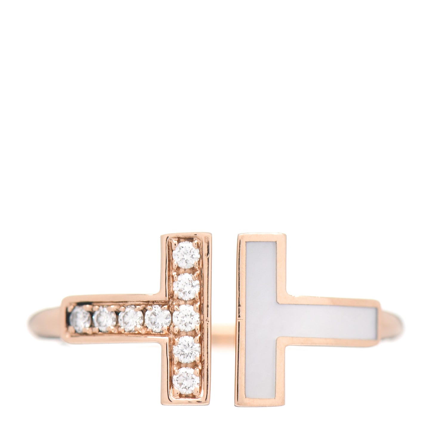 18K Rose Gold Diamond Mother of Pearl T Wire Ring 49 5