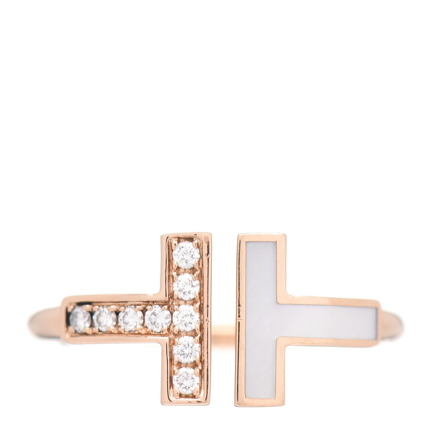 Tiffany 18K Rose Gold Diamond Mother of Pearl T Wire Ring 49 5 1 of 5
