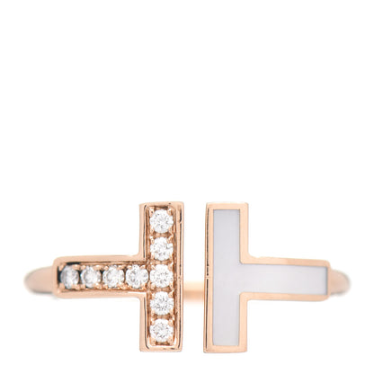 Tiffany 18K Rose Gold Diamond Mother of Pearl T Wire Ring 49 5 1 of 5