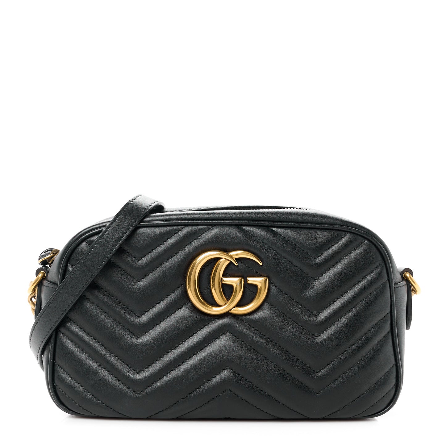 Calfskin Matelasse Small GG Marmont Chain Shoulder Bag Black