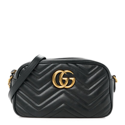 Gucci Calfskin Matelasse Small GG Marmont Chain Shoulder Bag Black 1 of 11