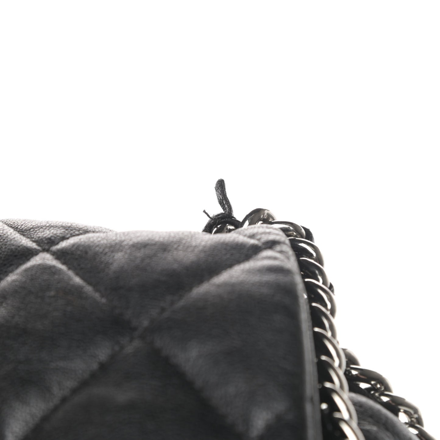 Washed Lambskin Quilted Large Chain Around Flap Black