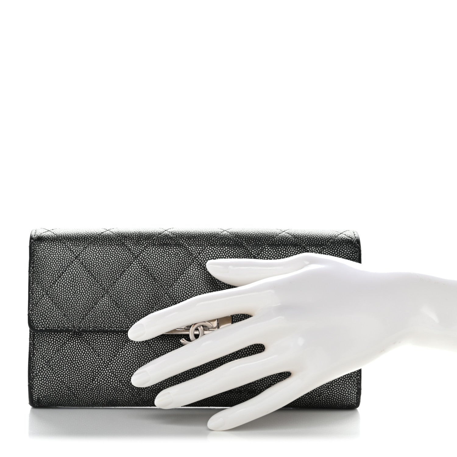 Chanel Metallic Caviar Quilted Large Golden Class Gusset Flap Wallet Dark Grey 2 of 16