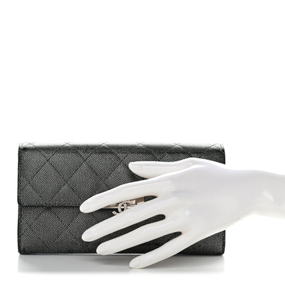 Chanel Metallic Caviar Quilted Large Golden Class Gusset Flap Wallet Dark Grey 2 of 16