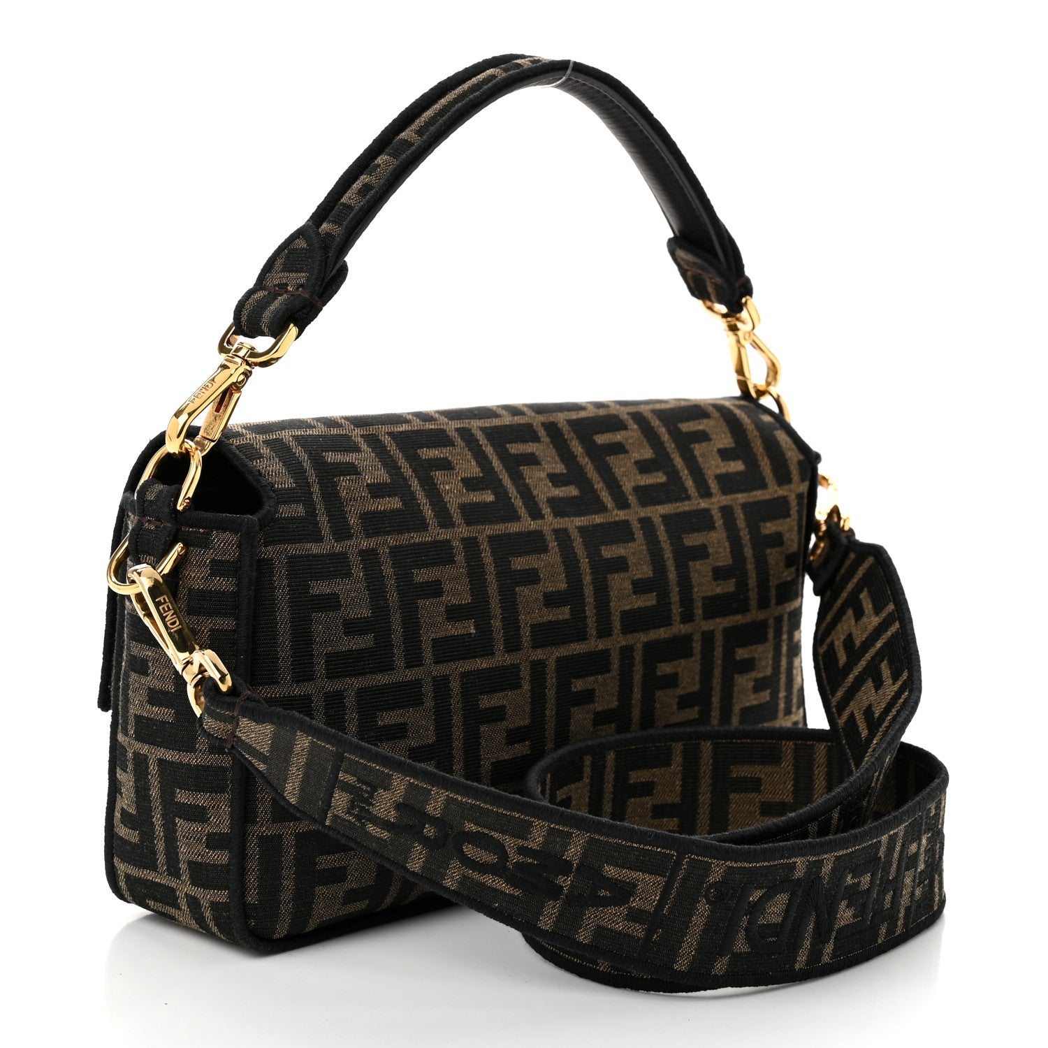 Fendi Fabric Jacquard FF 1974 Medium Baguette Tobacco Moro Black 3 of 10