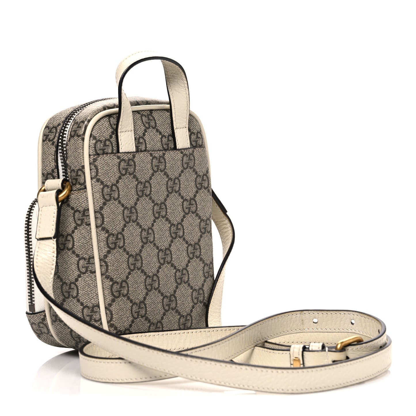 GG Supreme Monogram Web Mini Ophidia Double Zip Messenger Bag Beige Ebony Mystic White