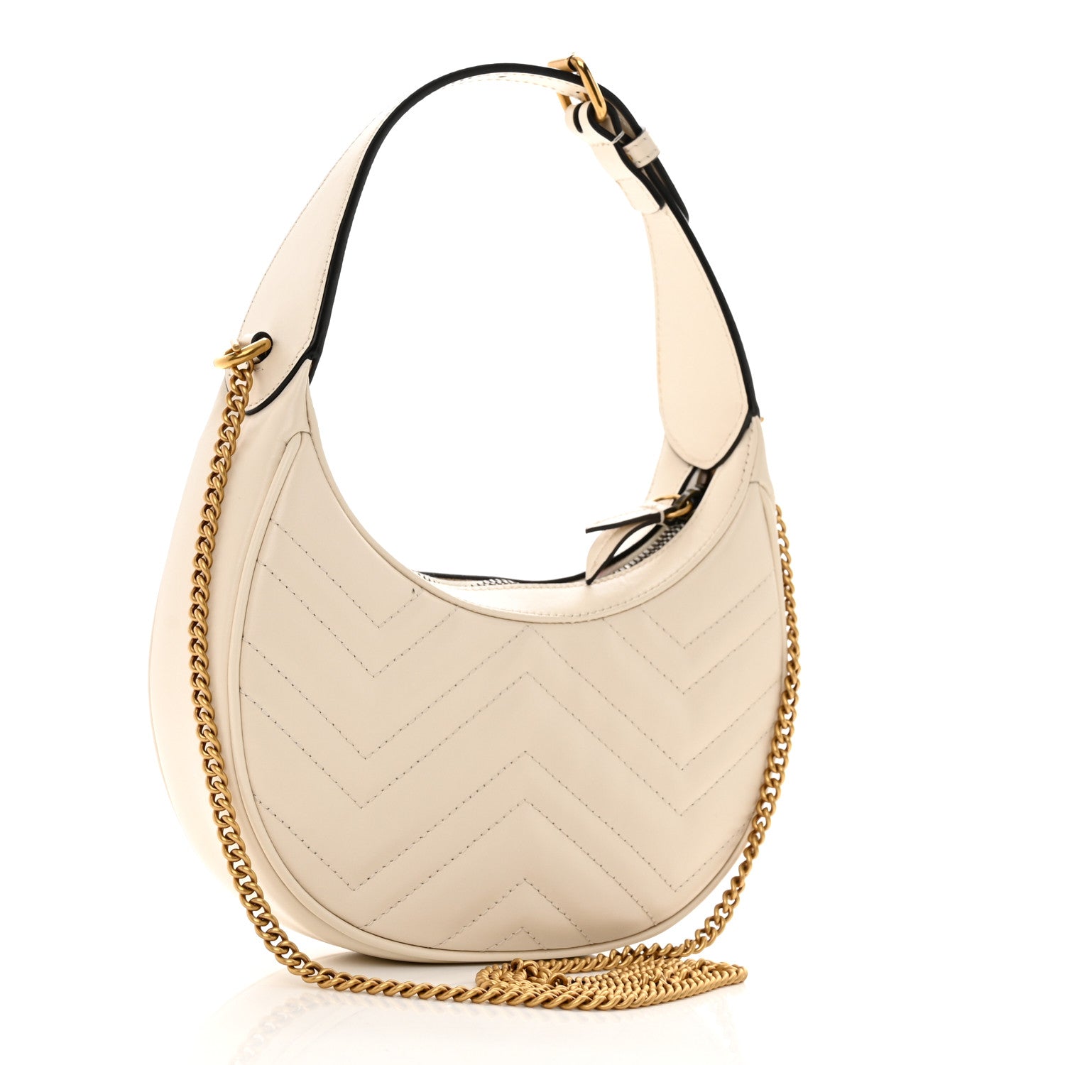 Gucci Calfskin Matelasse Chevron Mini GG Marmont Half Moon Hobo Mystic White 2 of 13