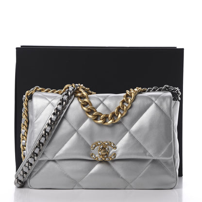 Chanel Metallic Goatskin Quilted Large 19 Flap Silver 10 of 10