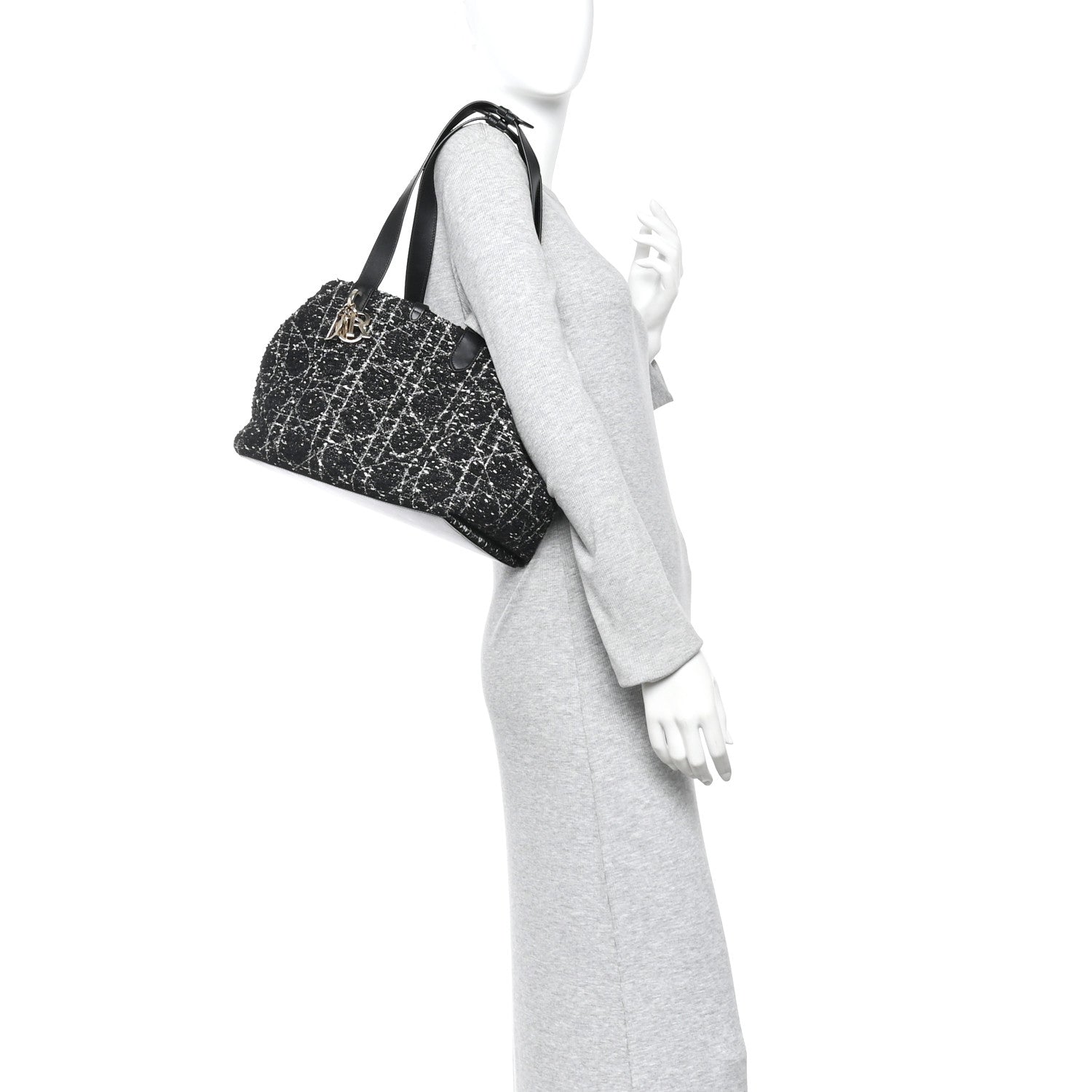 Christian Dior Calfskin Tweed Cannage Medium Toujours  Black White 3 of 23