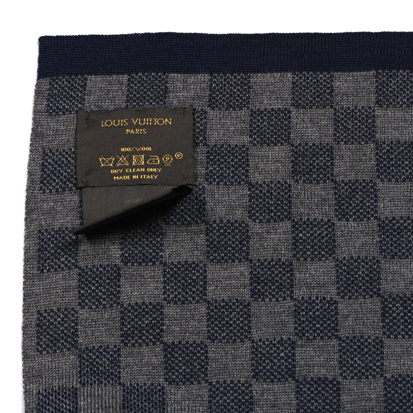 Wool Petit Damier Graphite Scarf Navy Blue