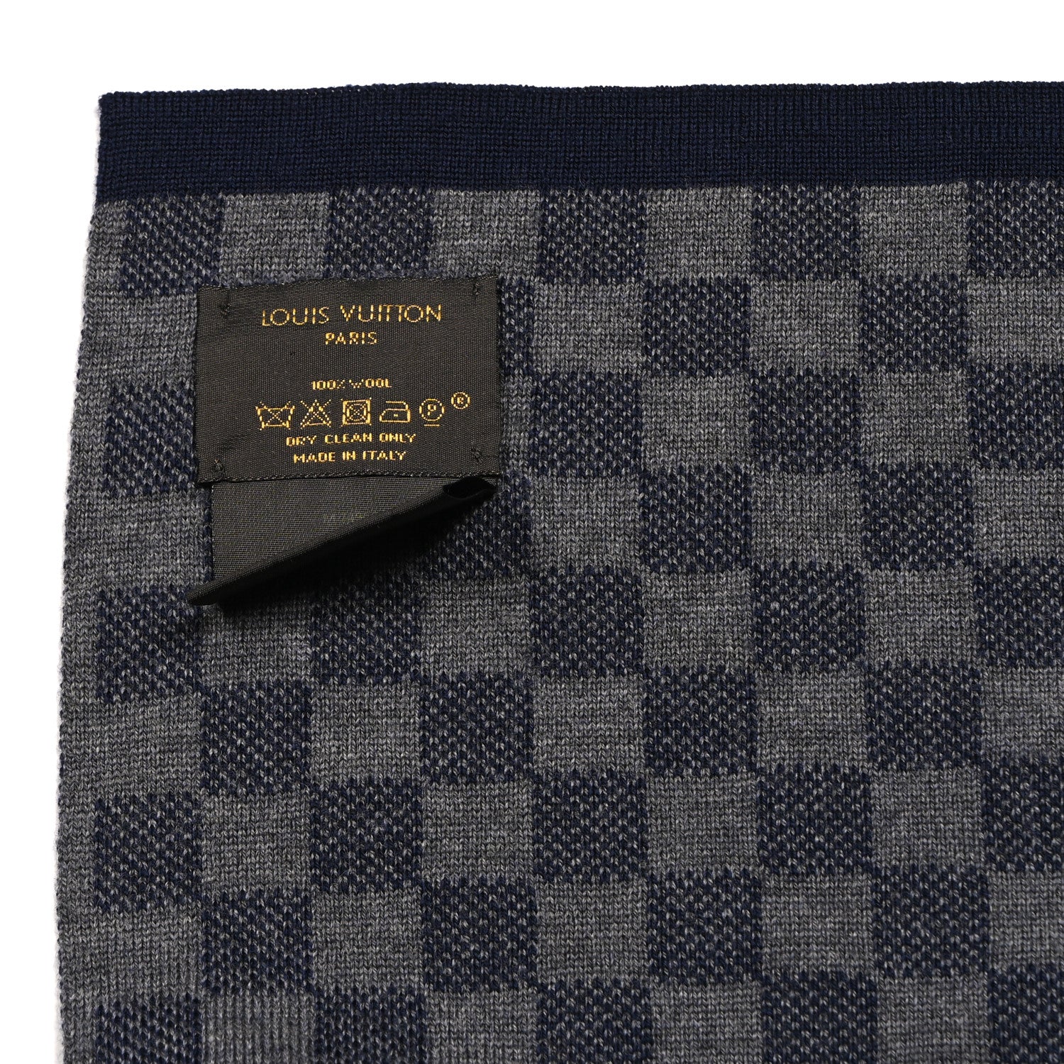 Louis Vuitton Wool Petit Damier Graphite Scarf Navy Blue 3 of 4