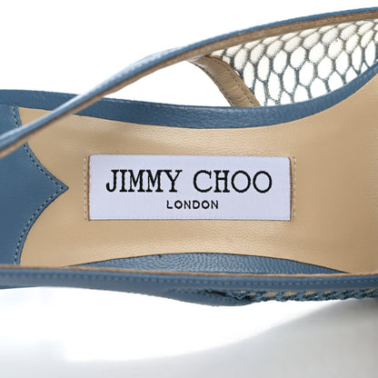Jimmy Choo Fishnet Mesh Nappa Amita 45 Slingback Pumps 39 Smoky Blue 7 of 9