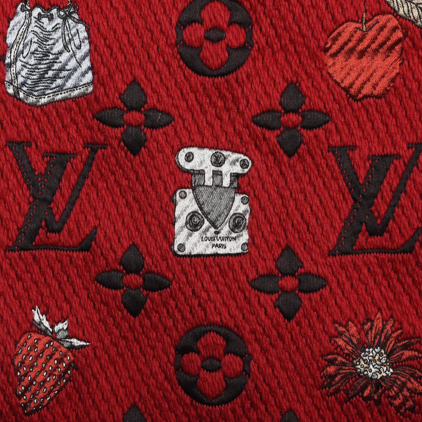 Wool Silk Logomania Vuittonite Scarf Red