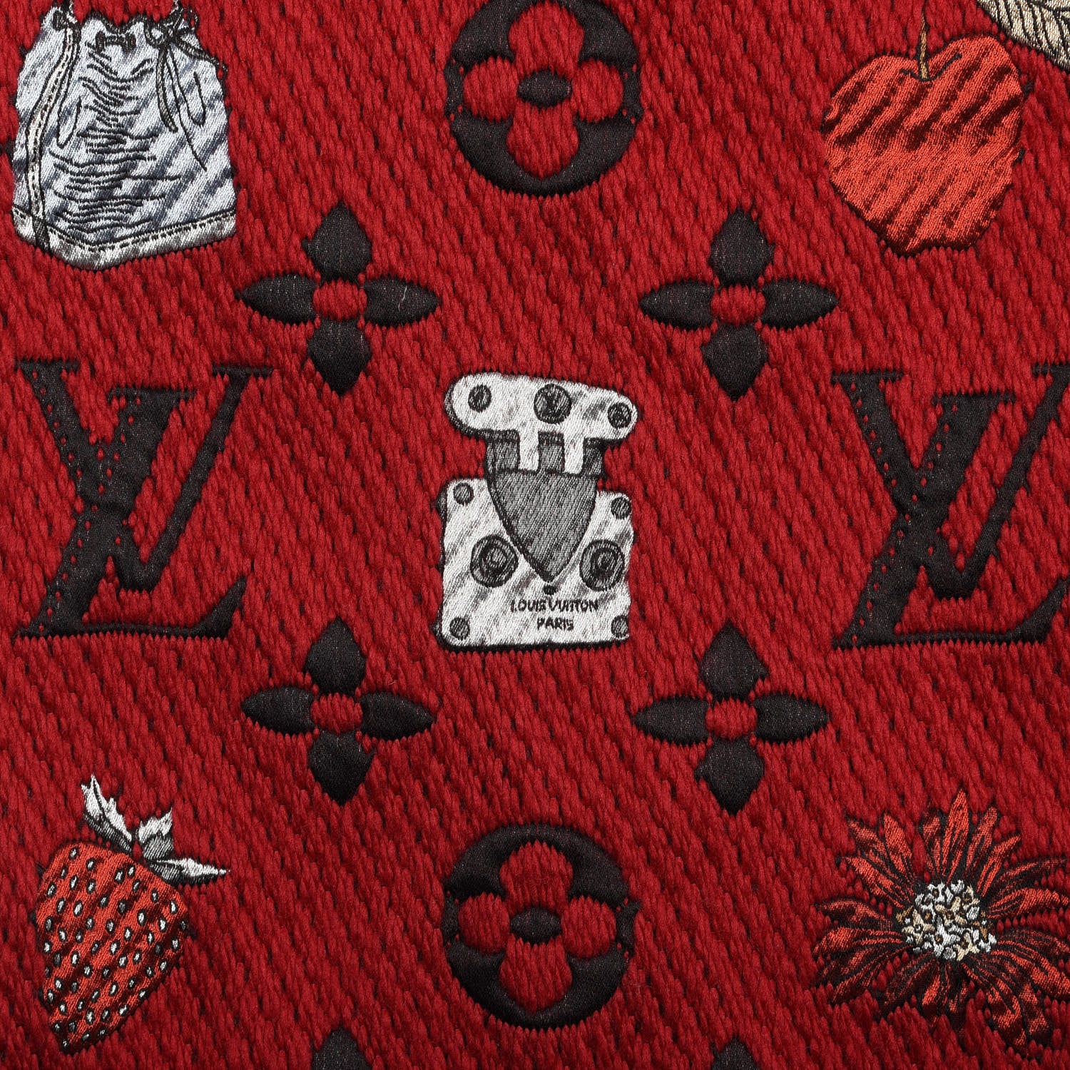 Louis Vuitton Wool Silk Logomania Vuittonite Scarf Red 3 of 4