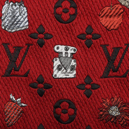 Louis Vuitton Wool Silk Logomania Vuittonite Scarf Red 3 of 4