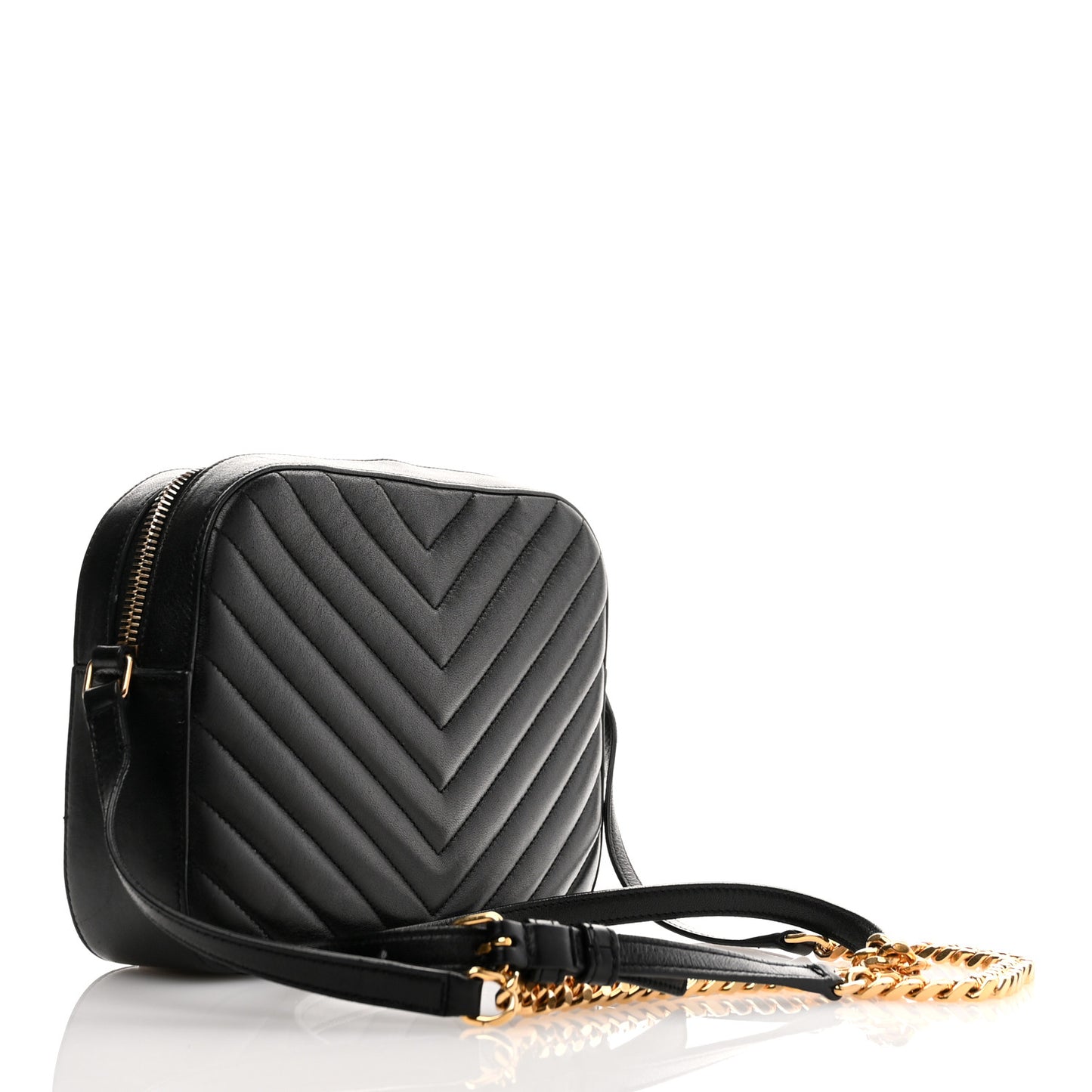 Lambskin Matelasse Chevron Classic Monogram Shoulder Bag Black