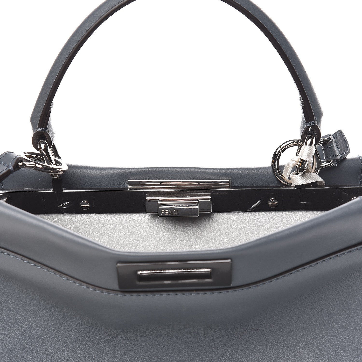 Fendi Vitello Seta Shiny Nappa Medium Peekaboo Iconic Satchel Tempesta Grigio Perla 12 of 13