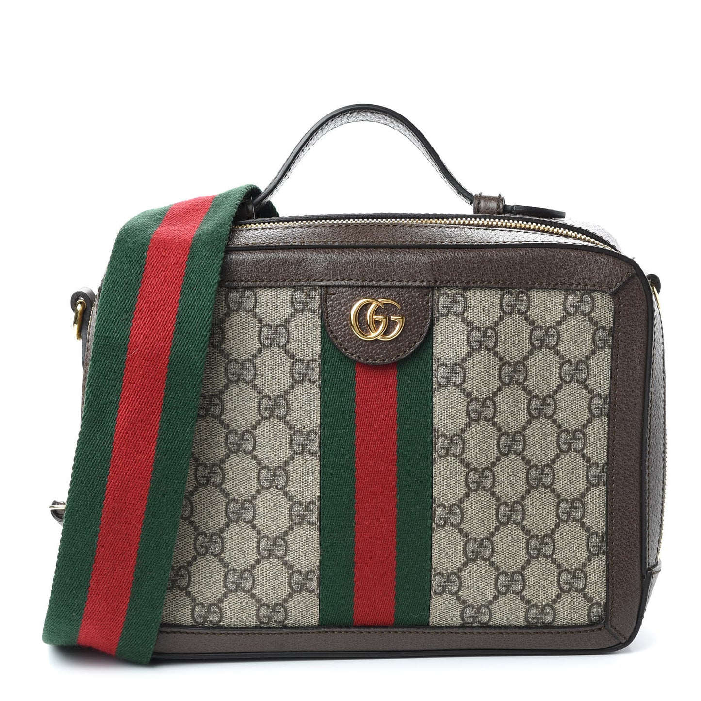 GG Supreme Monogram Web Small Ophidia Top Handle Shoulder Bag Brown