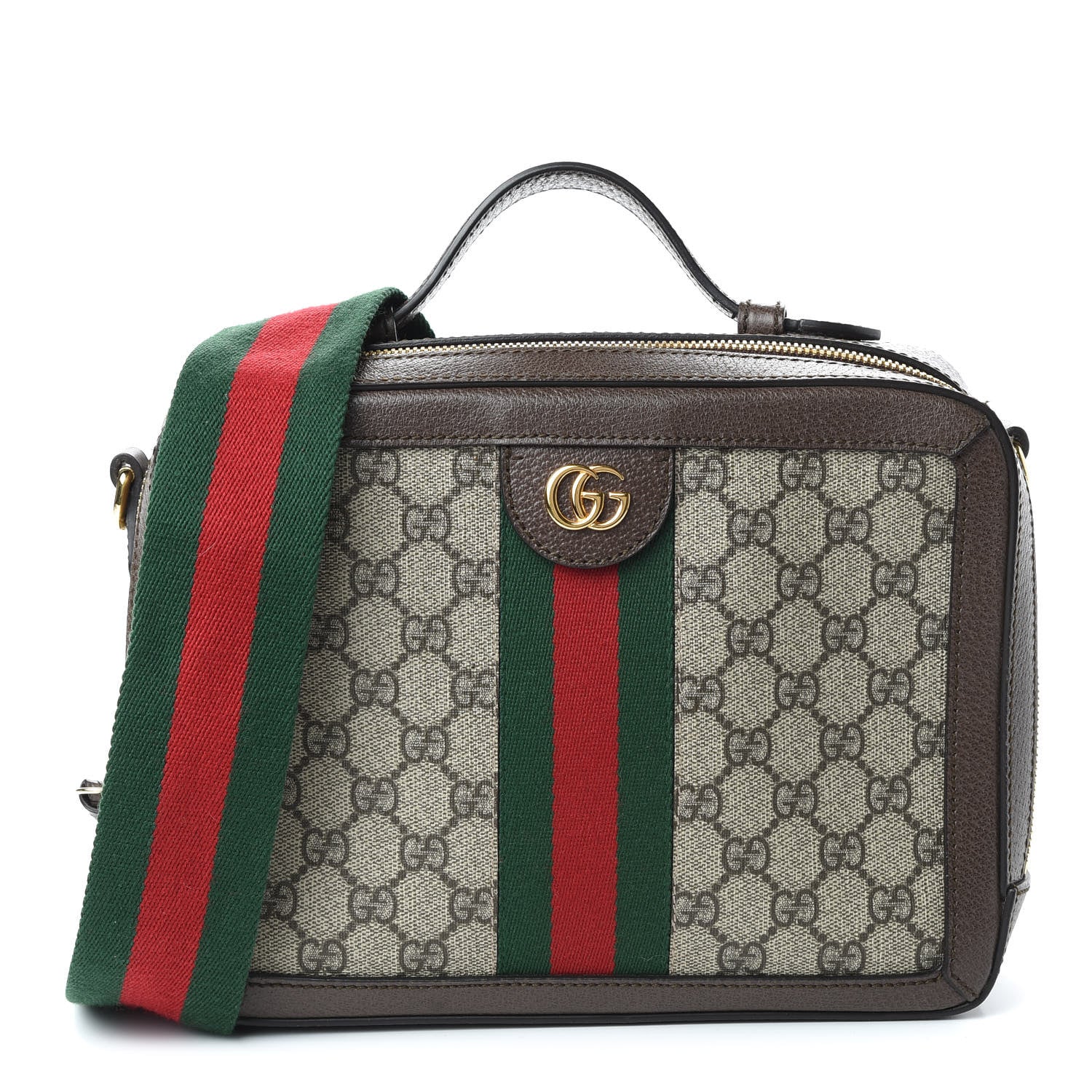 Gucci GG Supreme Monogram Web Small Ophidia Top Handle Shoulder Bag Brown 1 of 10