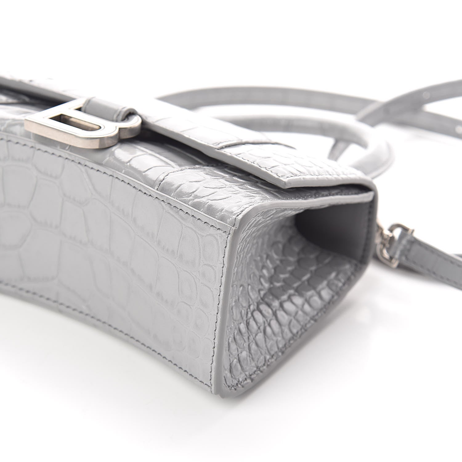 Balenciaga Shiny Calfskin Crocodile Embossed Hourglass Top Handle Bag XS Balenciaga Grey 9 of 9