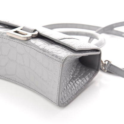 Balenciaga Shiny Calfskin Crocodile Embossed Hourglass Top Handle Bag XS Balenciaga Grey 9 of 9