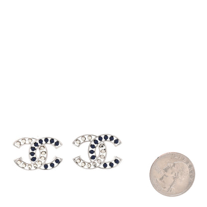 Chanel Pearl Beaded CC Earrings Silver White Blue 2 of 5