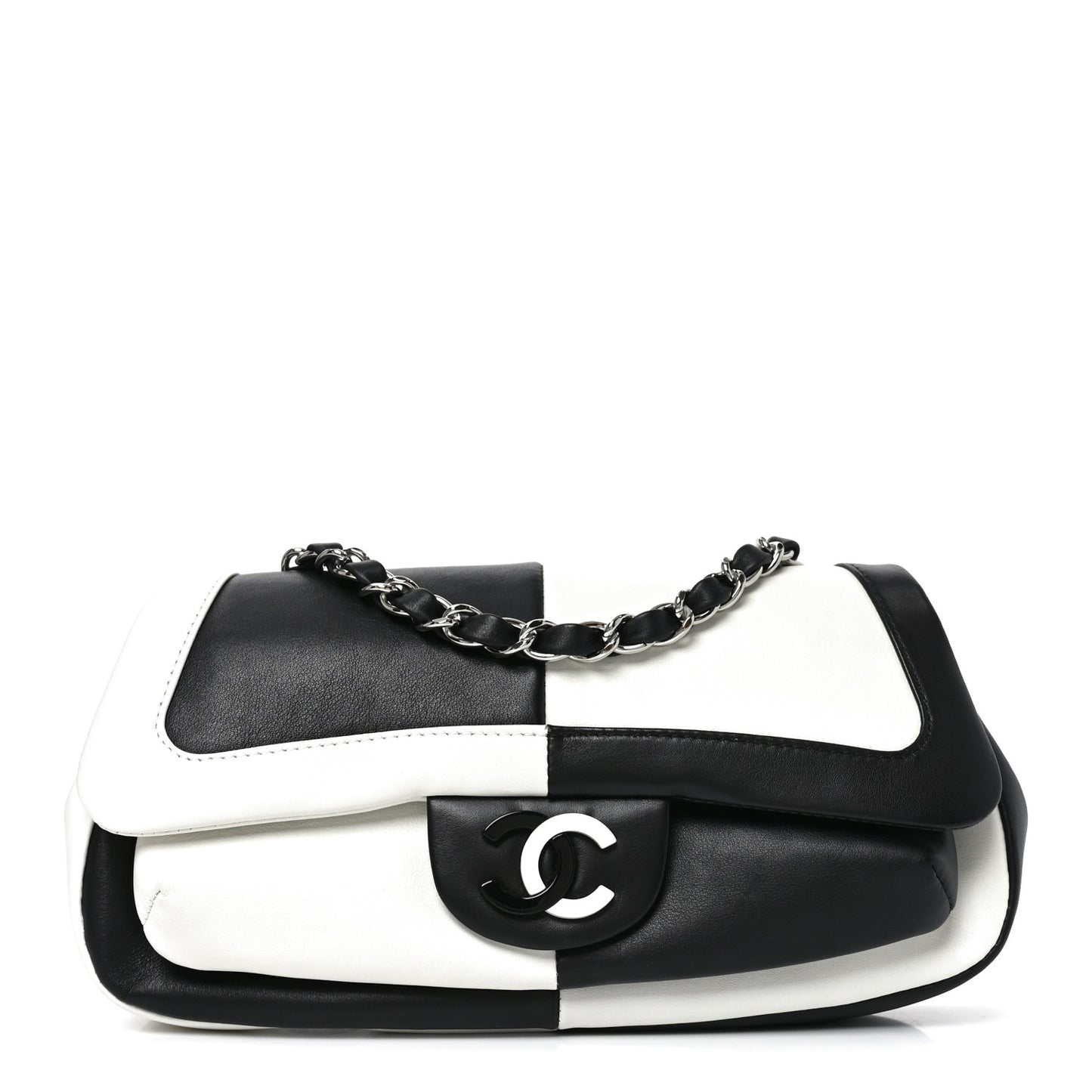 Lambskin Geometric Patchwork Mini Flap Black White