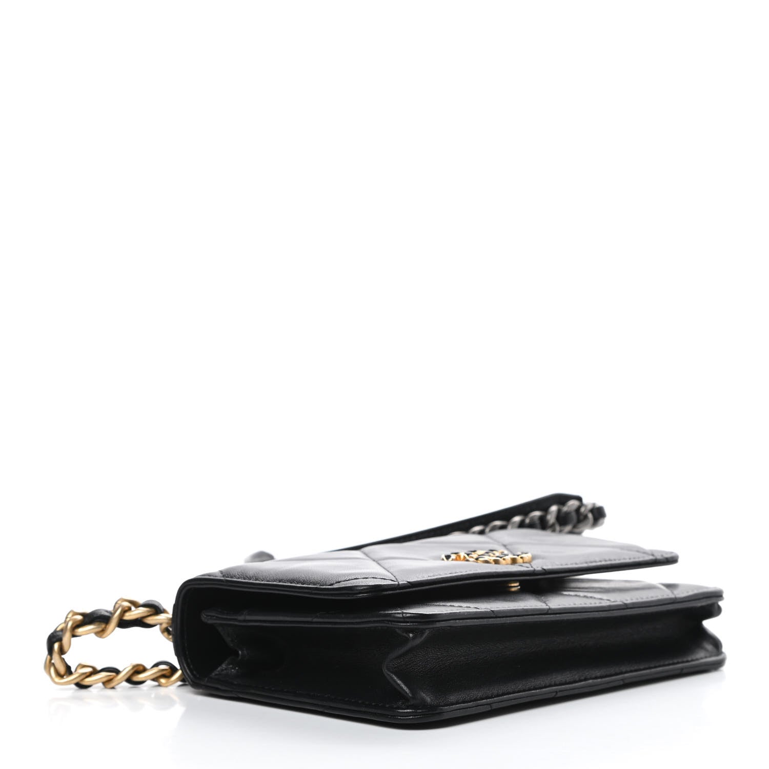 Chanel Shiny Goatskin Quilted Chanel 19 Wallet On Chain WOC Black 4 of 15