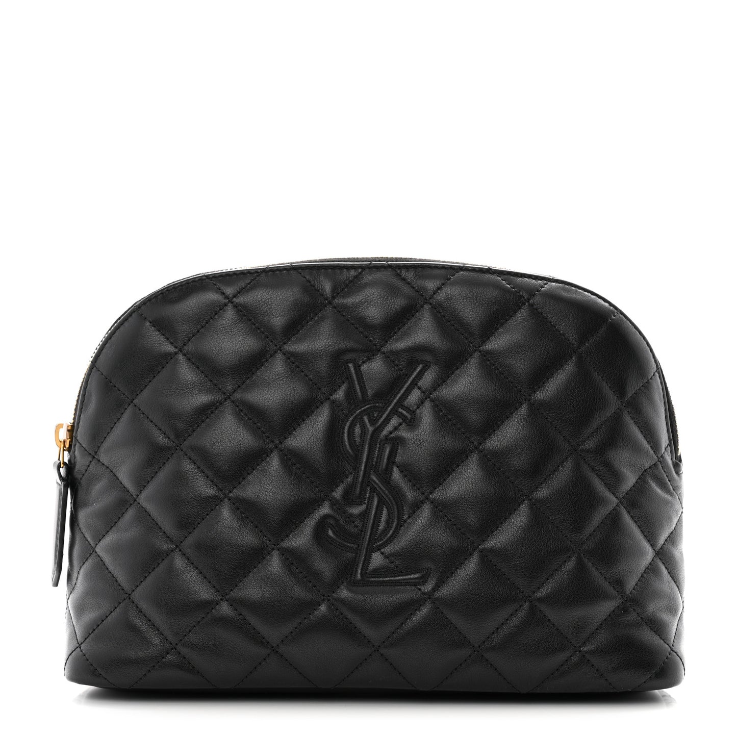 Calfskin Quilted Embroidered Cassandre Large Cosmetic Pouch Black