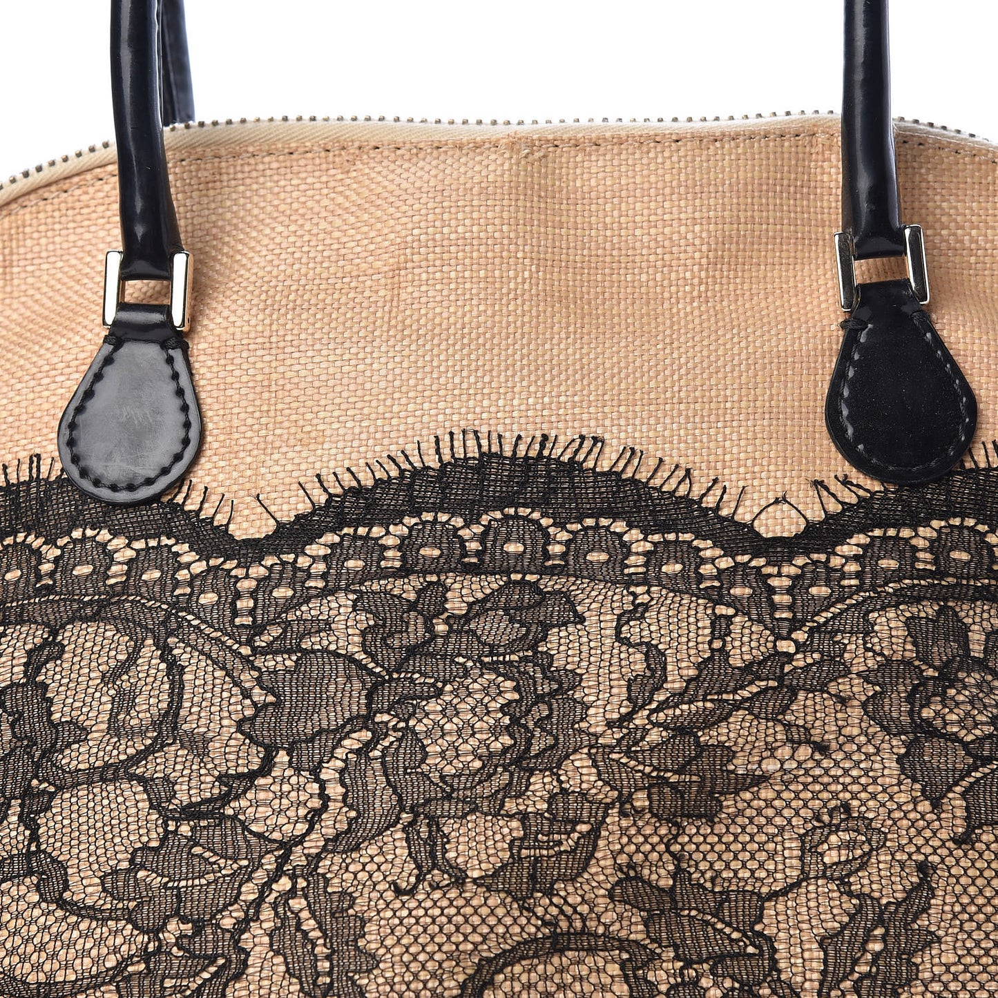 Straw Lace Bow Dome Tote Black