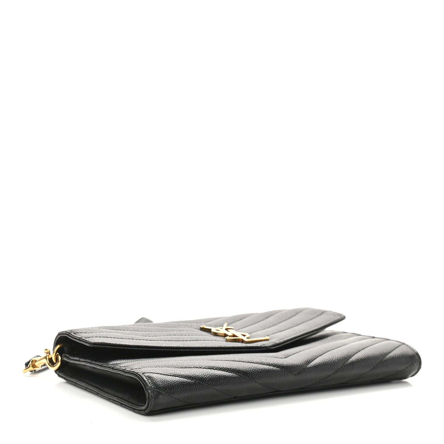 Saint Laurent Grain De Poudre Matelasse Chevron Monogram Envelope Clutch Black 4 of 10