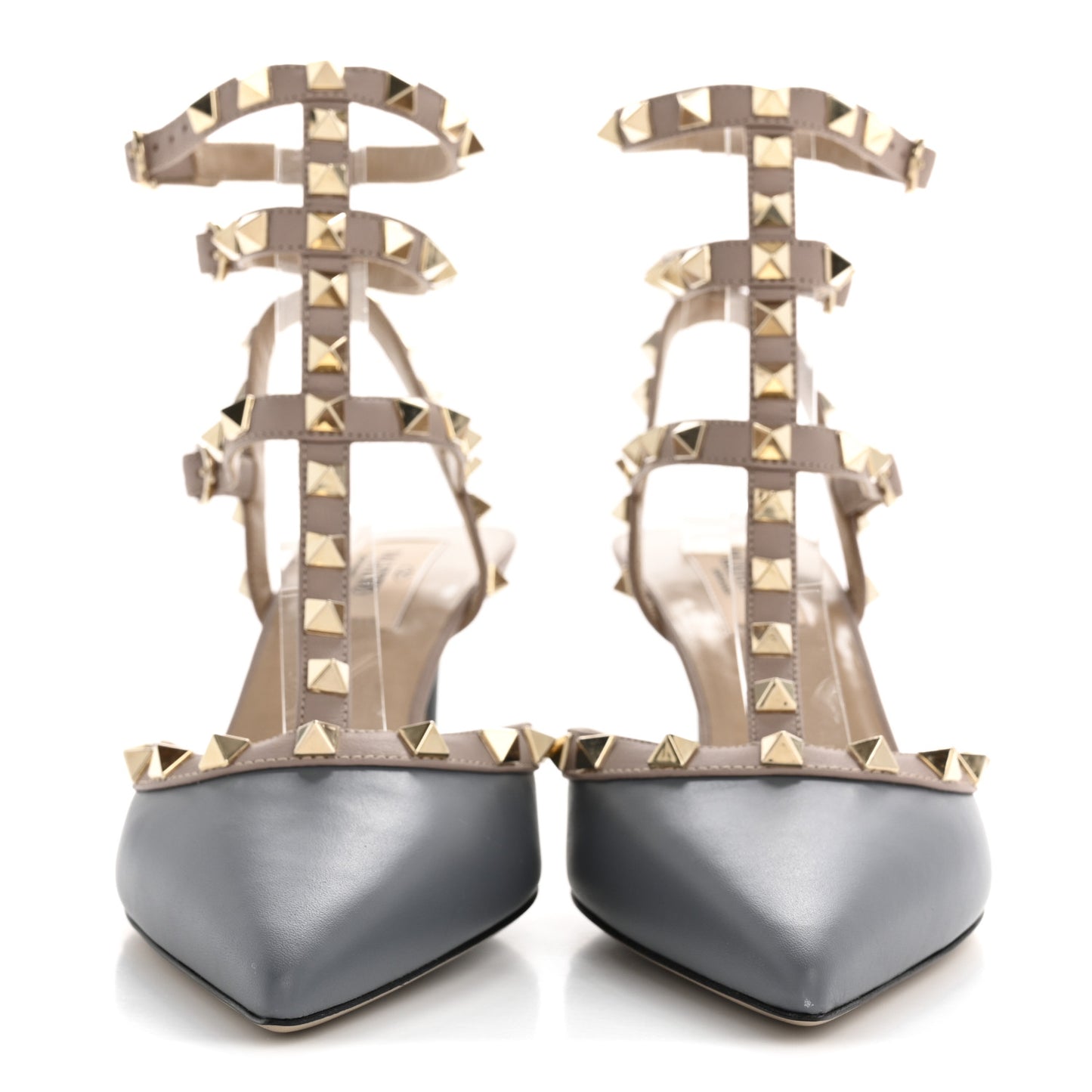 Calfskin Nappa Rockstud Ankle Strap 65mm Pumps 38 Light Stone Poudre
