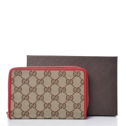 Gucci Monogram Dollar Calfskin Zip Around Compact Wallet Beige Ebony Rosso 8 of 8