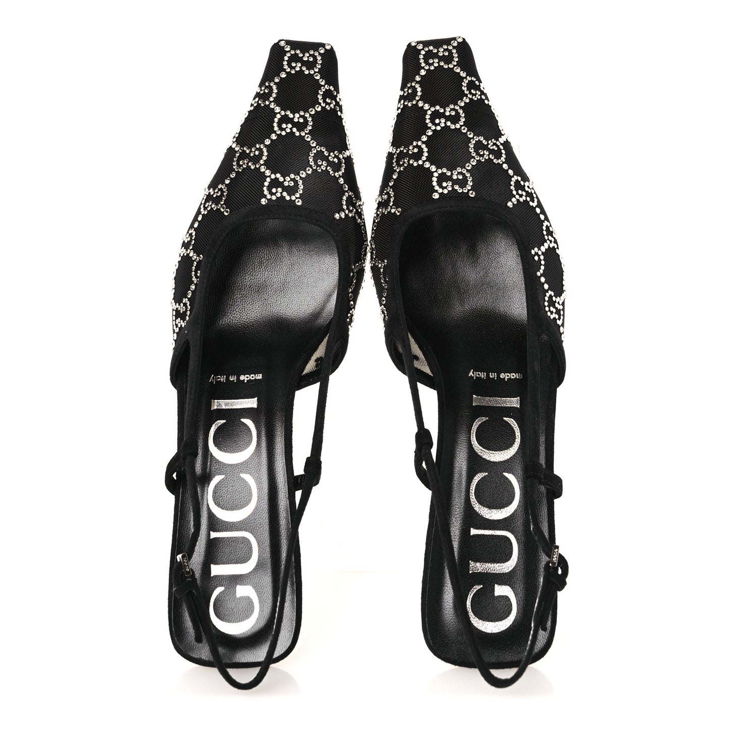 Tela Retino Kid Scamosciato Crystal GG Monogram Square G 35mm Slingback Pumps 38.5 Black