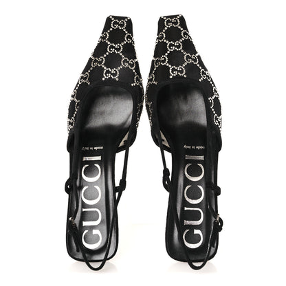 Gucci Tela Retino Kid Scamosciato Crystal GG Monogram Square G 35mm Slingback Pumps 38.5 Black 2 of 10