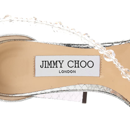 Jimmy Choo Metallic Nappa Snake Embossed Crystal Neena 100 High Heel Sandals 37 Silver 7 of 8