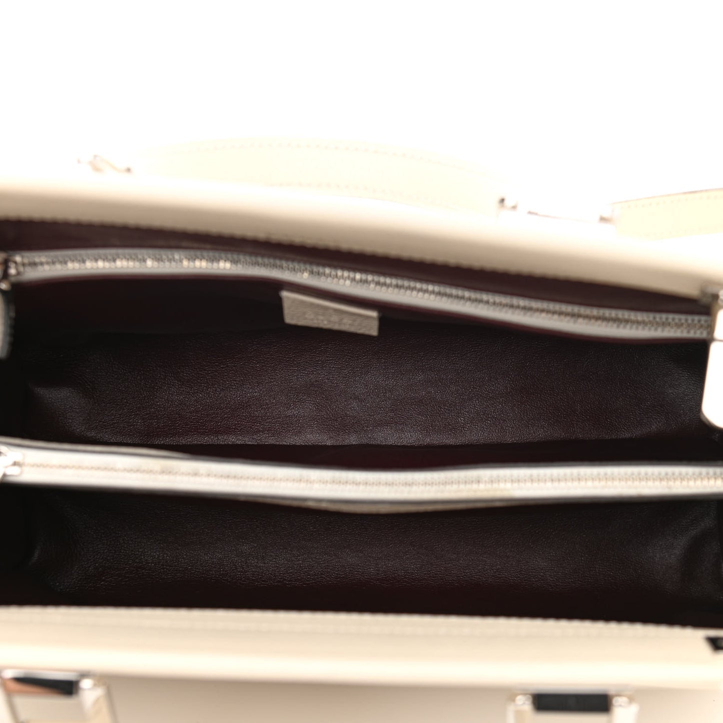 Grainy Calfskin Medium Zumi Top Handle Bag Mystic White