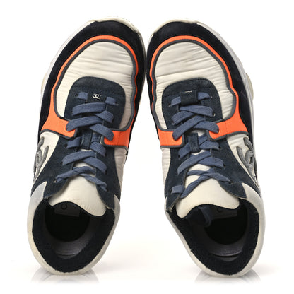 Chanel Nylon Calfskin Suede CC Womens Sneakers 35.5 Navy White Orange Black 2 of 14